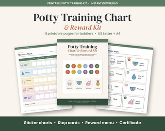 Potty Training Chart Printable, Toddler Sticker Reward Chart, Potty Steps Picture Cards, Reward Certificate, Kids Potty Kit PDF