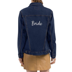 Embroidered Bride Denim Jacket in Blue or Black - Denim Jacket with Bride Embroidery - Embroidered Jean Jacket for Bride