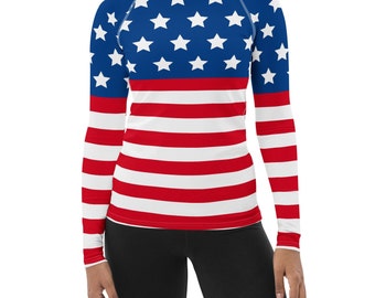 Rashguard drapeau américain pour femmes - Rashguard 4 juillet - Maillots de bain Fête de l'indépendance