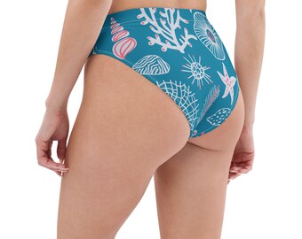 Ocean Beach Pattern High-Waisted Bikini Bottom Swimsuit