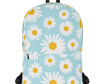 Flower Print Daisy Backpack - Backpack with Pretty Daisies - Floral Water-Resistant Backpack with Laptop Pocket