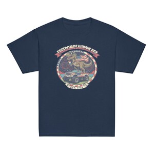 Fourth of July Dinosaur Youth T-Shirt, Independence Day Dinosaur Shirt, Cotton, OEKO-TEX certified low-impact dyes
