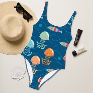 Women&#39;s Ocean Animal Jellyfish Print One-Piece Swimsuit - Under the Sea Theme Cheeky Bathing Suit