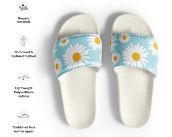 Chanclas con estampado de margaritas para mujer - Sandalias con estampado de flores y margaritas para mujer - Chanclas con estampado floral bonito