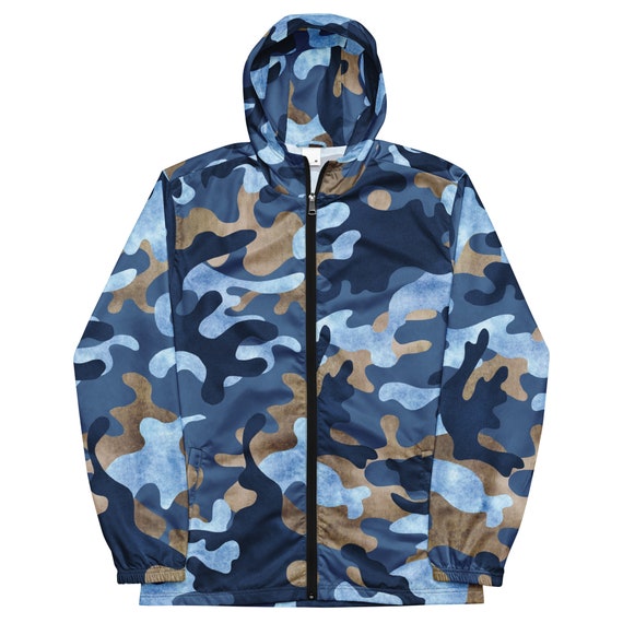 Men's Blue Camo Windbreaker: Lightweight Waterproof Jacket - Etsy