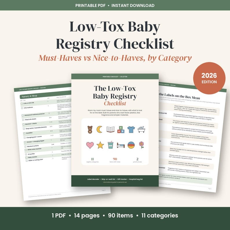Baby Registry Checklist Printable, Low Tox Must Haves vs Nice to Have, Newborn Essentials List, Hospital Bag Checklist PDF image 2