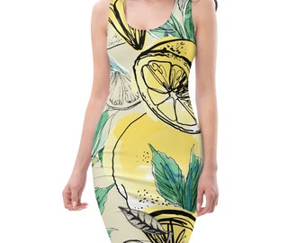 Lemon Lime Print Fitted Dress: Vibrant Summer Style - Etsy Lemon Lime Print Fitted Dress: Vibrant Summer Style - Etsy