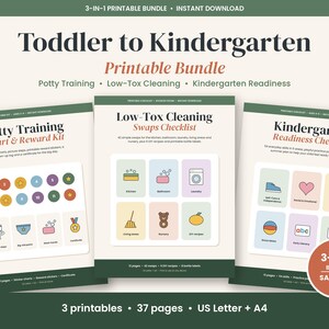 Toddler to Kindergarten Printable Bundle, Potty Training Chart, Kindergarten Readiness Checklist, Non Toxic Cleaning Checklist PDF