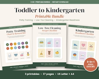 Toddler to Kindergarten Printable Bundle, Potty Training Chart, Kindergarten Readiness Checklist, Non Toxic Cleaning Checklist PDF