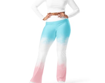 Red White and Blue Ombre Flare Leggings - High-Waisted Butt-Lifting Flared Leggings for Women