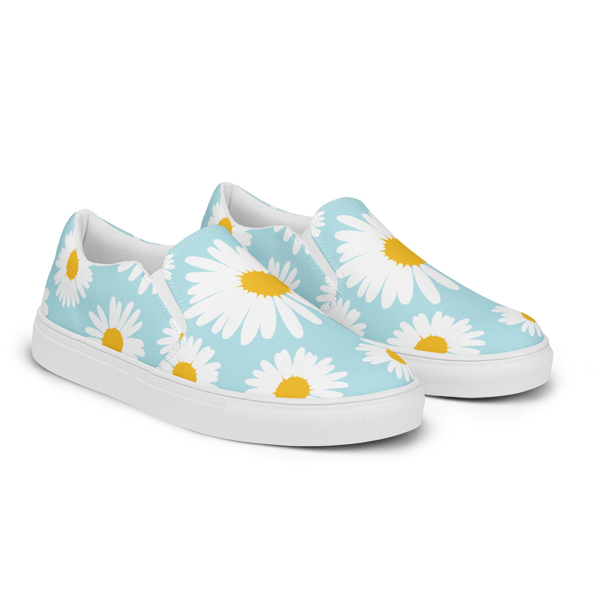 Daisy Print Canvas Slip-on Shoes: Women's Floral Sneakers - Etsy