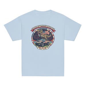 Fourth of July Dinosaur Youth T-Shirt, Independence Day Dinosaur Shirt, Cotton, OEKO-TEX certified low-impact dyes