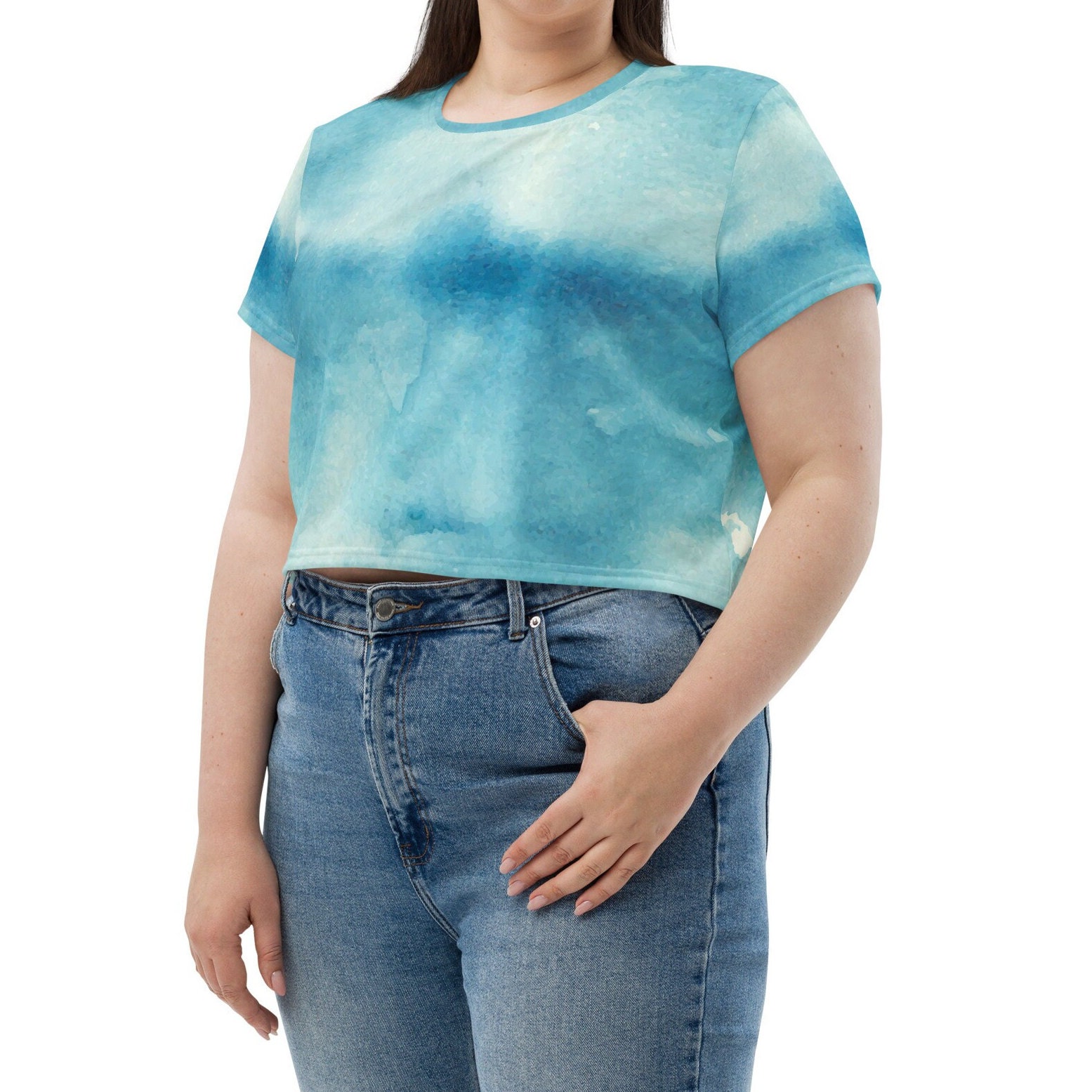 ★Off-White★ Tie Dye Crop Tee Blue OWAD216S23FAB0054000 OWA Blue and White Tie-dye Crop Top - Women's Blue Tie Dye