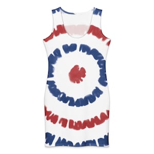 red white and blue tie dye dress Tie Dye Dress Red White And Blue Spiral Print V Neck Short Sleeve Midi Dress For Women Summer Dresses For Women
