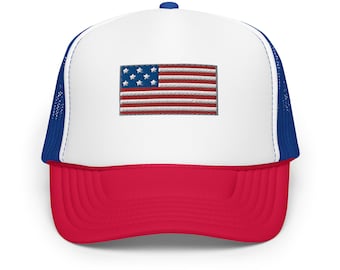 American Flag Embroidered Foam Trucker Hat - Trucker Hat with US Flag - Patriotic Foam Trucker Cap - 4th of July Hat