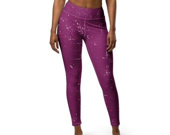 Leggings de yoga magenta abstrait effet vieilli - Leggings de yoga super doux et extensibles avec motif abstrait lumineux