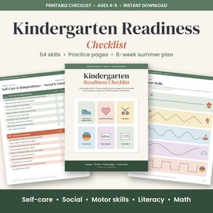 Kindergarten Readiness Checklist Printable, Pre K Skills Checklist, Summer Before Kindergarten Plan, Scissor & Tracing Practice PDF