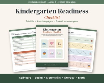 Kindergarten Readiness Checklist Printable, Pre K Skills Checklist, Summer Before Kindergarten Plan, Scissor & Tracing Practice PDF