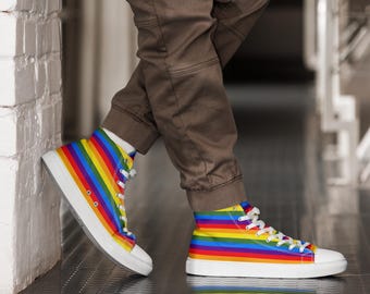 Men’s Rainbow High Top Canvas Shoes, Pride Sneakers