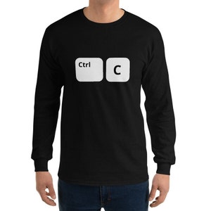 May include: Black long-sleeve t-shirt with white text and images of computer keyboard keys that say "Ctrl" and "C".