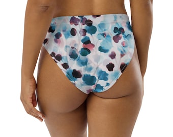 Abstract Watercolor High-Waisted Bikini Bottom Swimsuit