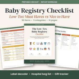 Baby Registry Checklist Printable, Low Tox Must Haves vs Nice to Have, Newborn Essentials List, Hospital Bag Checklist PDF image 1