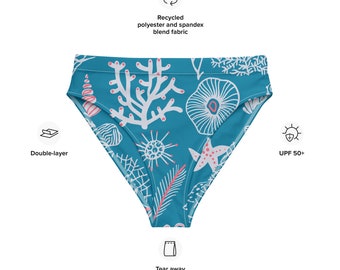 Bas de bikini taille haute recyclé thème océan - Bas de maillot de bain à motif plage Under the Sea pour Femme