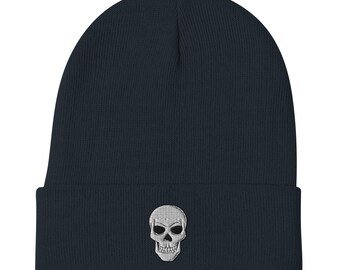 Unisex Strickmütze Mit Totenkopf – Warme Wintermütze Mit Bündchen Für Damen & Herren