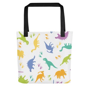 Colorful Dinosaur Print Tote Bag - Dinosaur Tote for Dino Lovers