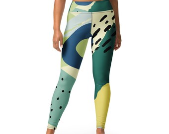 Leggings de yoga abstrait bleu-vert - Leggings de yoga extensibles super doux avec motif abstrait multicolore