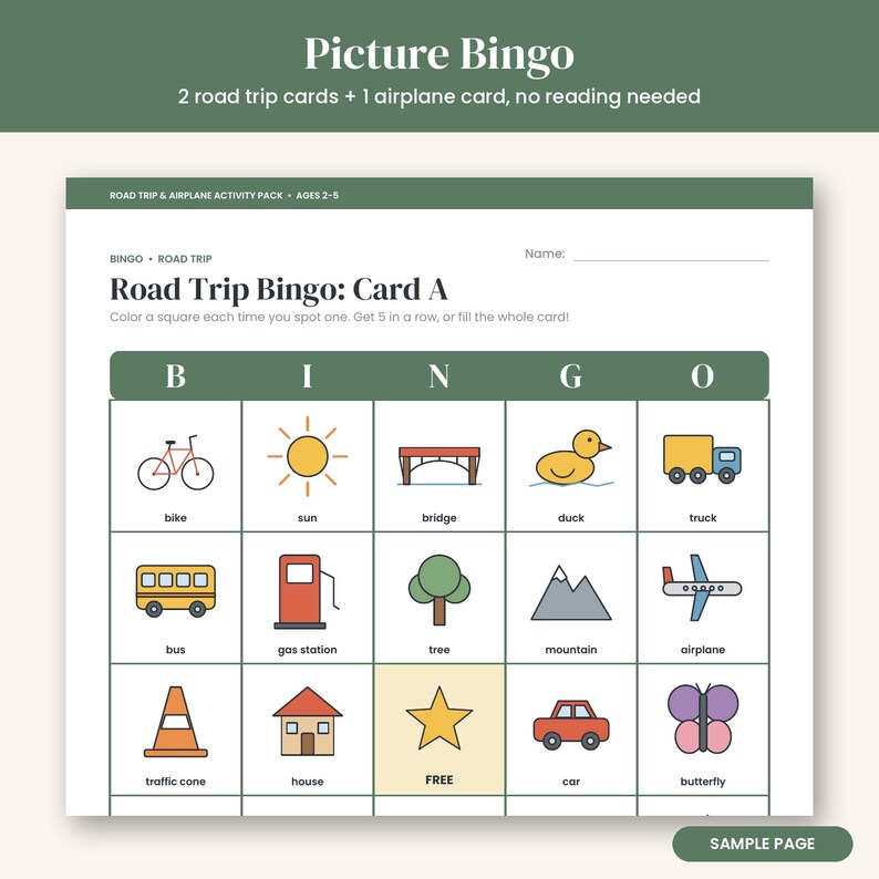 Toddler Road Trip Activities Printable, Airplane Activity Pack for Kids 2-5, Travel Busy Book, Car Bingo, I Spy, Coloring PDF image 4