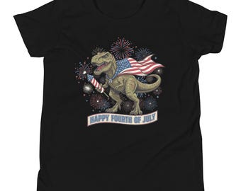 T-shirt à manches courtes pour jeunes dinosaures du 4 juillet