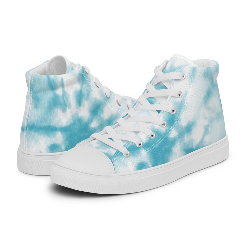 Blue Tie Dye Print Men's High Top Shoes