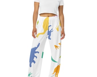 Dinosaur Print Wide Leg Pants: Stretchy Lounge Wear