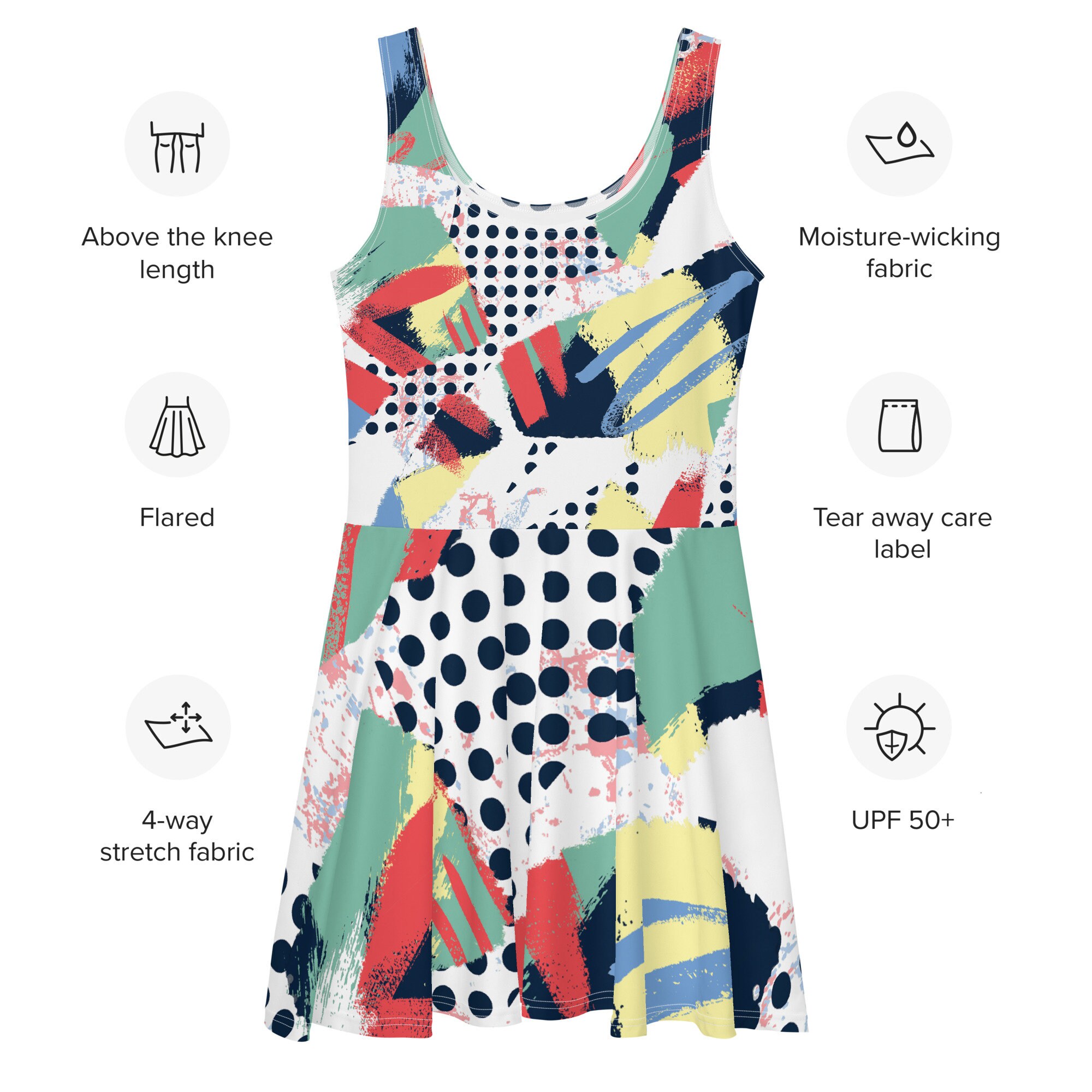 multi color skater dress Multicolor Tulips On Ecru Long Sleeve Skater Dress with Pockets