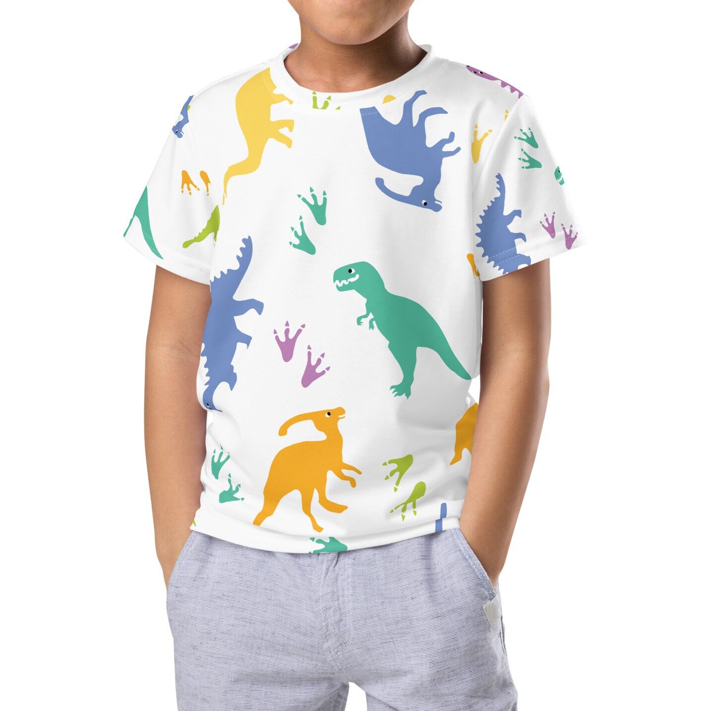 【特別送料無料!】 Crew Print Dinosaur Kids Neck Dinosaur Colorful - T-shirt Boys