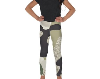 Kid's Camo Print Leggings - Green Camouflage Pattern Leggings for Kids 2T-7