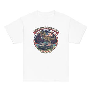 Fourth of July Dinosaur Youth T-Shirt, Independence Day Dinosaur Shirt, Cotton, OEKO-TEX certified low-impact dyes
