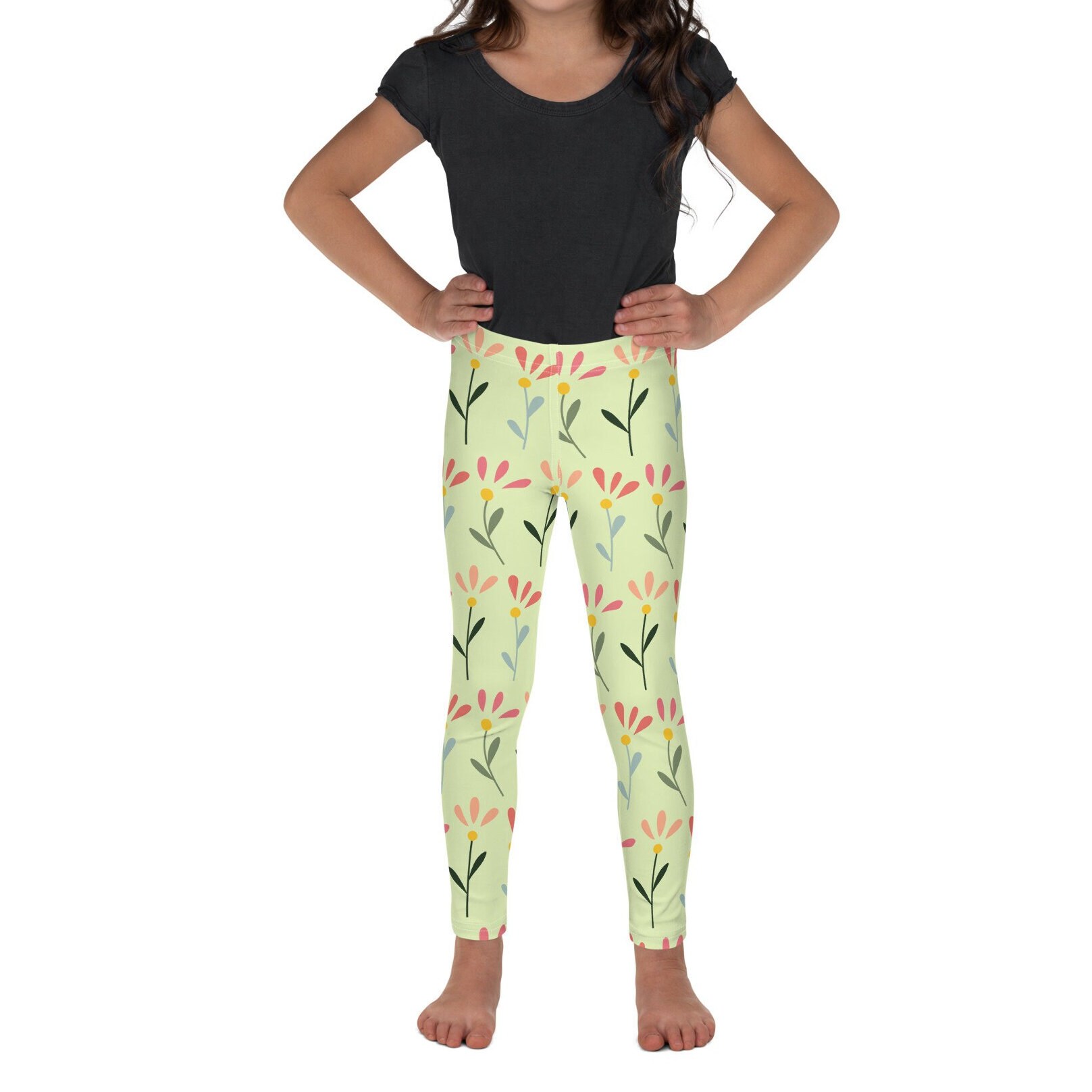 Kid's Flower Print Leggings - Cute Flower Leggings for Kids 2T-7