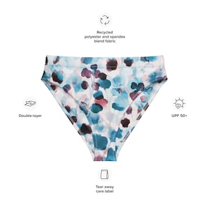 Parte inferior de bikini de cintura alta con estampado de acuarela abstracta para mujer: bonito traje de baño de parte inferior de bikini de cintura alta con estampado de acuarela para mujer