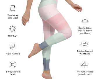 Leggings de yoga à rayures roses et vertes pastel - Leggings de yoga super doux et extensibles à rayures multicolores