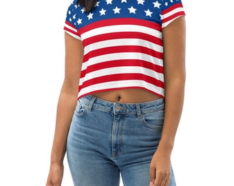 Amerikansk flagga Crop Top: Patriotisk 4 juli-tröja
