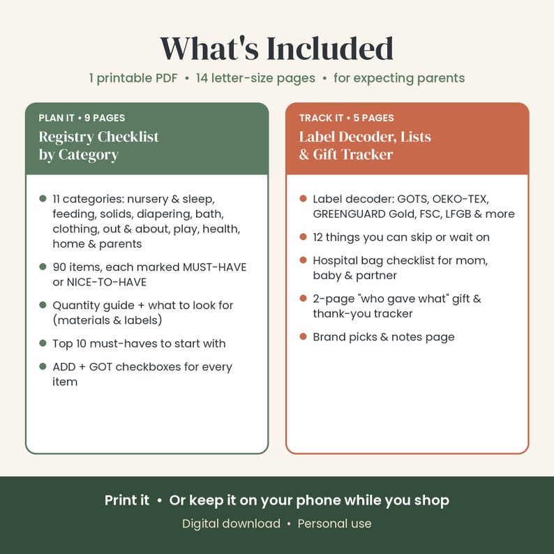 Baby Registry Checklist Printable, Low Tox Must Haves vs Nice to Have, Newborn Essentials List, Hospital Bag Checklist PDF image 3