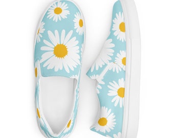 Daisy Print Slip-On Canvas Shoes - Women's Flower Print Slip On Shoes - Pretty Floral Sneakers for Women