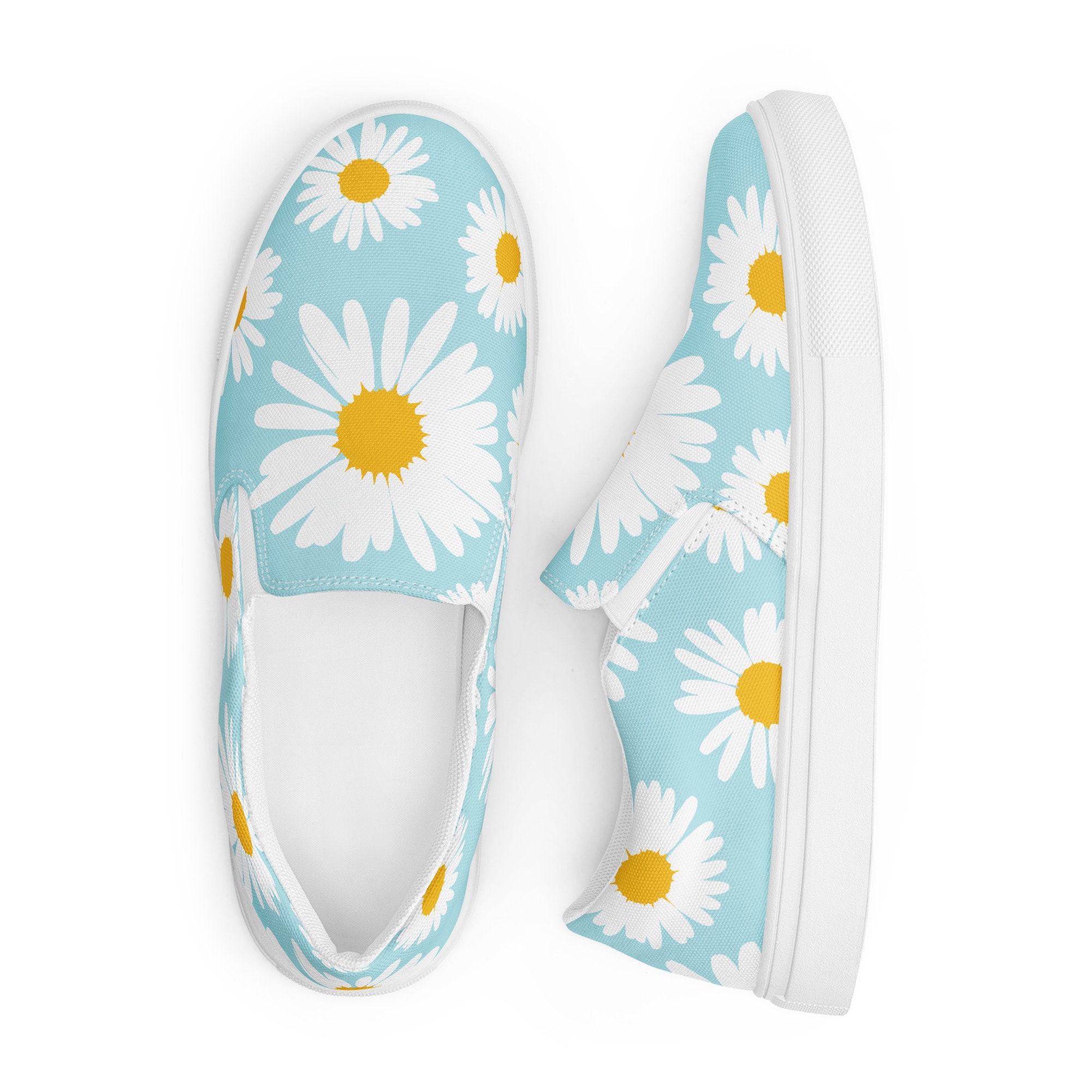 Daisy Print Canvas Slip-on Shoes: Women's Floral Sneakers - Etsy