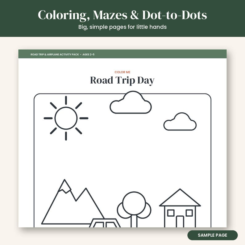 Toddler Road Trip Activities Printable, Airplane Activity Pack for Kids 2-5, Travel Busy Book, Car Bingo, I Spy, Coloring PDF image 6