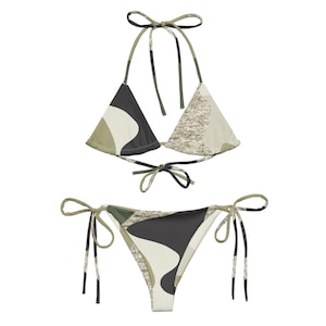 Camo Print String Bikini with Removable Padding - Green Camouflage String Bikini for Women