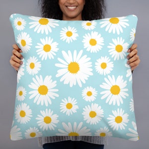 Daisy Print Basic Throw Pillow - Pretty Flower Print Decorative Pillow with Daisies - Floral Throw Pillow