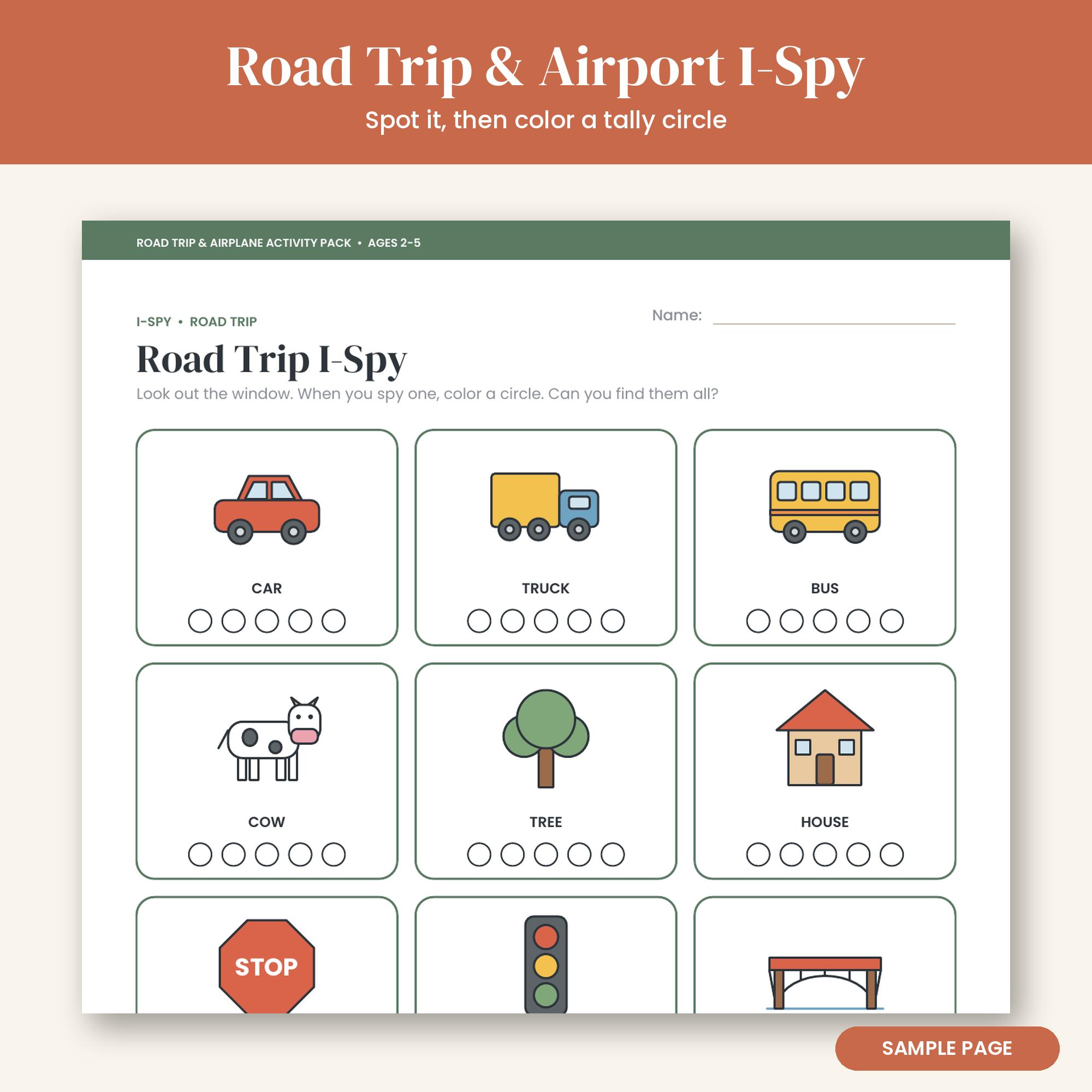 Toddler Road Trip Activities Printable, Airplane Activity Pack for Kids 2-5, Travel Busy Book, Car Bingo, I Spy, Coloring PDF image 5