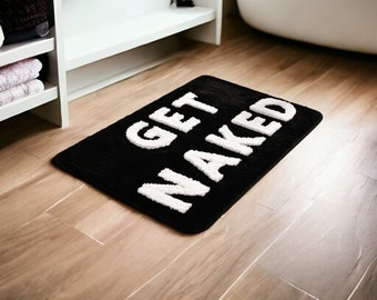 Black Get Naked Bath Mat Washable Bath Rug Cute Bath Mat Bathroom Rug Housewarming Gift Black Carpet Black Rug Bathroom Mat Decorative Rug